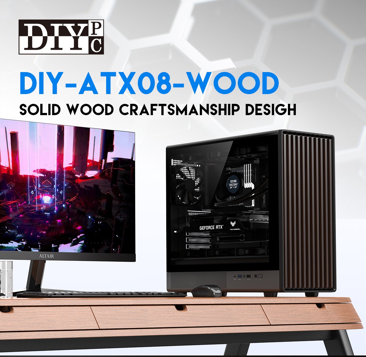 DIYPC DIY-ATX08-Wood Black Cases (Computer Cases - ATX Form